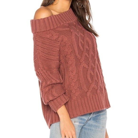J.O.A. LOS ANGELES OFF THE SHOULDER CABLE SWEATER IN MAUVE - Picture 2 of 9